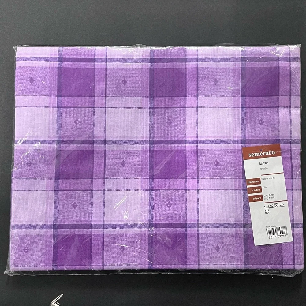 Semeraro Tablecloth Italy 94.49” x 55.12” Lavender Plaid Geometric Cotton Open